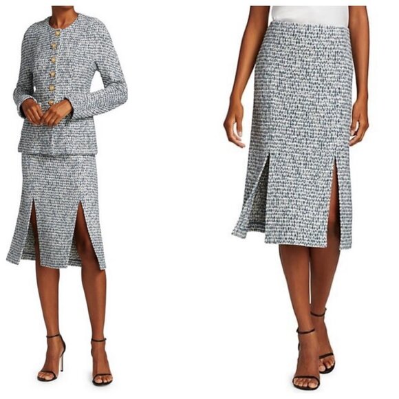 💕ST. JOHN💕 Cotton Blend Confetti Tweed Boucle Metallic Knit Midi Skirt Blue 14 - Picture 11 of 16